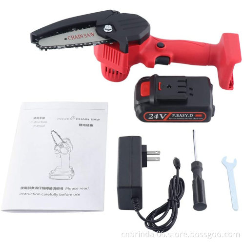 4 Inch 24V Mini Chainsaw One Hand Portable Cordless Convertible Electric Chainsaw Safely Cut Branches Wood and Trees Quickly